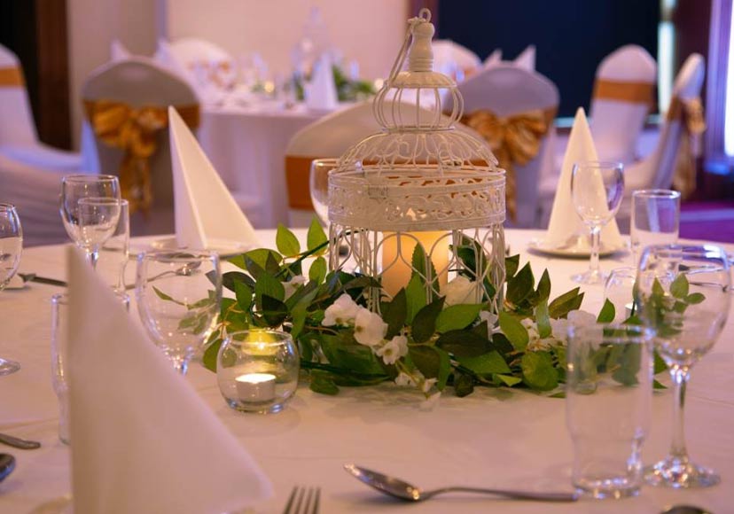 Tables set up for a wedding at The Prince of Wales Hotel.